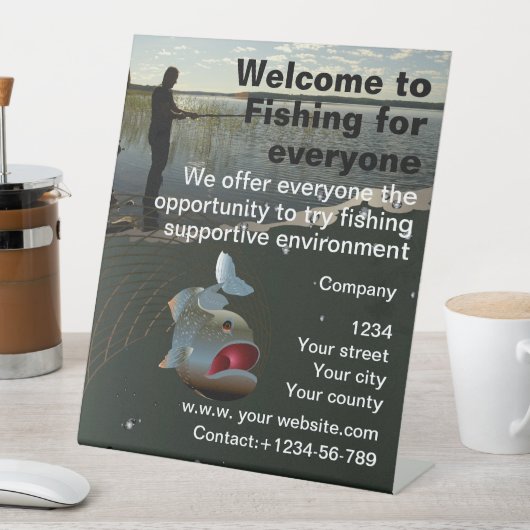 De visser. Gelukkig vissen Reclamebord Met Voetstuk (Insitu)