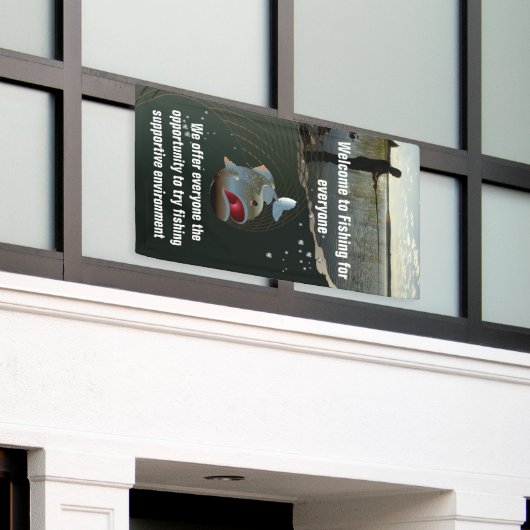 De visser. Gelukkig vissen Spandoek (Buitenkant Gebouw)