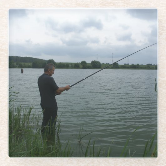 De visser 's avonds glazen onderzetter (Voorkant)