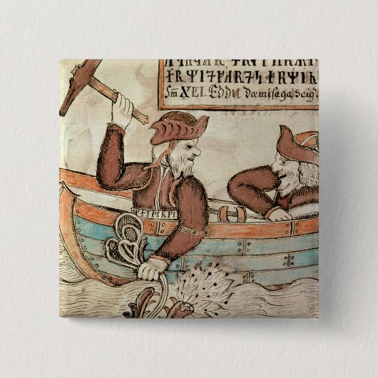 De visserij op de serpent van Midgard Vierkante Button 5,1 Cm (Voorkant)