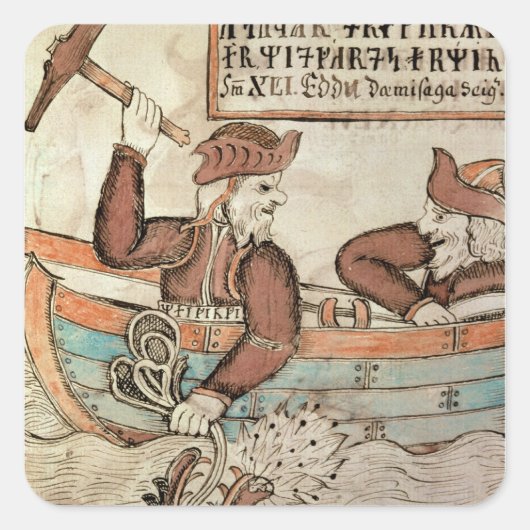 De visserij op de serpent van Midgard Vierkante Sticker (Voorkant)