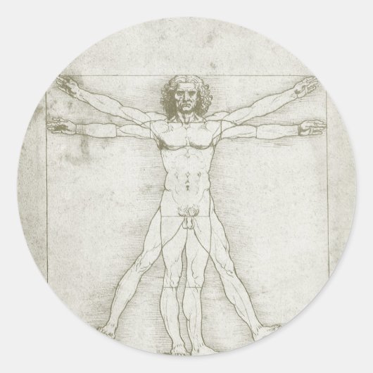 De Vitruviusman van Leonardo da Vinci Ronde Sticker (Voorkant)
