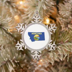 De Vlag en de Kaart van de Staat van Montana Tin Sneeuwvlok Ornament