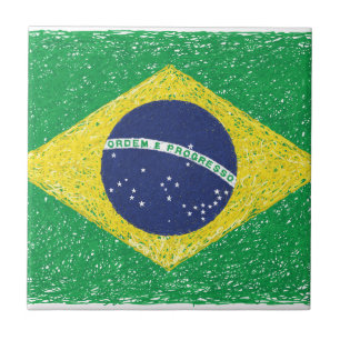De Vlag *Hand-sketch* Braziliaan van Brazilië Tegeltje