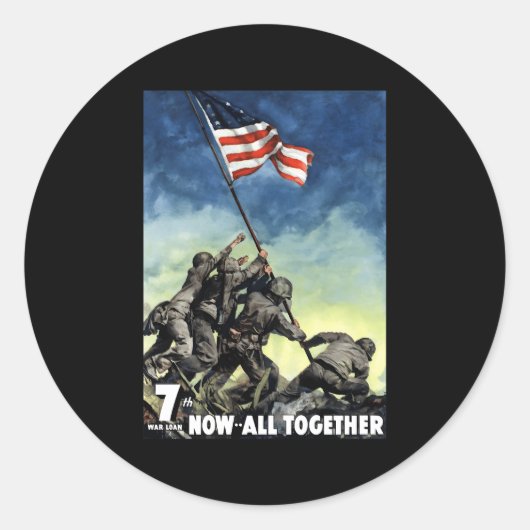 De vlag hijsen op Iwo Jima WW2 Ronde Sticker (Voorkant)