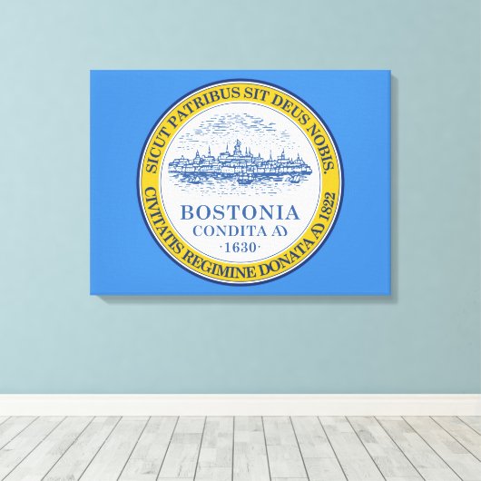 De vlag van Boston (Massachusetts) Canvas Afdruk (Insitu (Houten vloer))