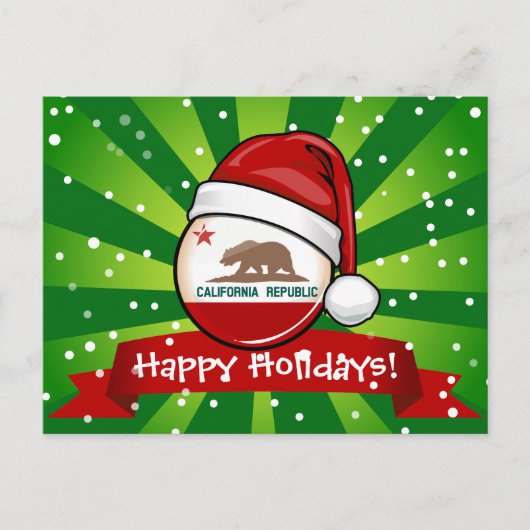 De Vlag van Californië in een Pet van de Kerstman Feestdagenkaart (Voorkant)