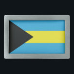 De vlag van de Bahama's Gesp<br><div class="desc">De vlag van de Bahamaseilanden. Een zwarte driehoek met aquamarine en gele banden.  De zwarte symboliseert kracht. De aquamarine is voor het Caribische Zee dat de eilanden omringt,  en het geel is voor het gouden zand van de stranden.</div>