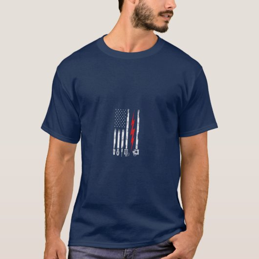 De Vlag van de elektricien US met Hulpmiddelen T-shirt (Voorkant)