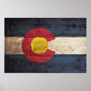 De vlag van de staat Colorado op de oude houten ko Poster