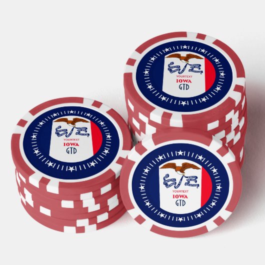 De vlag van de Staat van de Jouw tekst Iowa op een Poker Chips (Opstapeling)