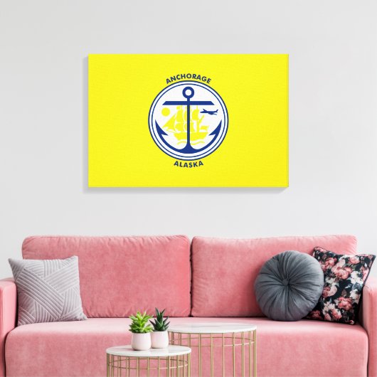 De vlag van de stad Anchorage (Alaska) Canvas Afdruk (Insitu (Woonkamer))