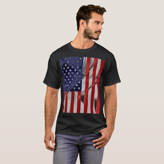 De vlag van de Verenigde Staten van Amerika Black T-shirt (Voorkant volledig)