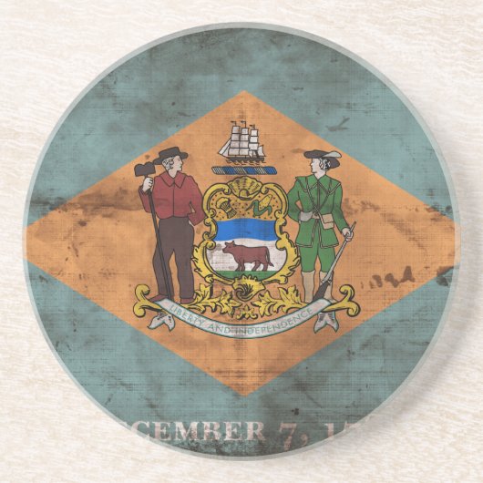De vlag van Delaware; Zandsteen Onderzetter (Voorkant)