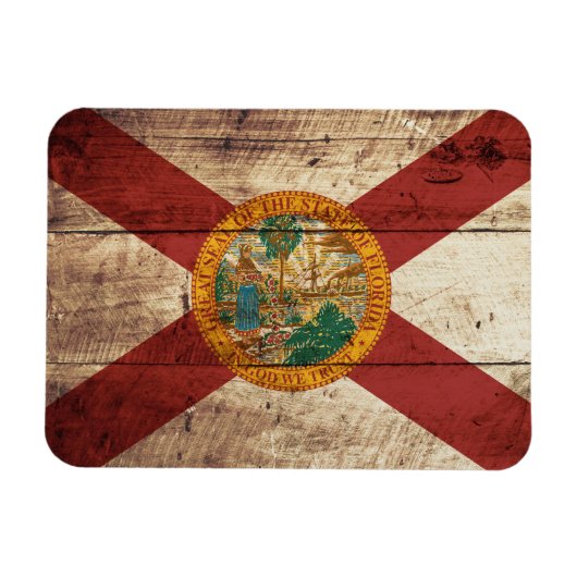 De vlag van Florida op de oude houten graan Magneet (Horizontaal)
