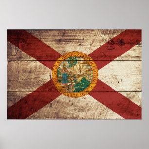 De vlag van Florida op de oude houten graan Poster