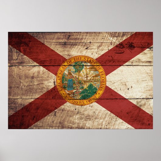 De vlag van Florida op de oude houten graan Poster (Voorkant)