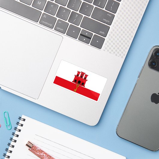 De vlag van Gibraltar Sticker (Laptop met iPhone)