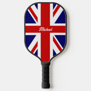 De vlag van Groot-Brittannië met naam of tekst Pickleball Paddle
