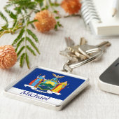 De vlag van New York wordt gepersonaliseerd Sleutelhanger (Zijkant)