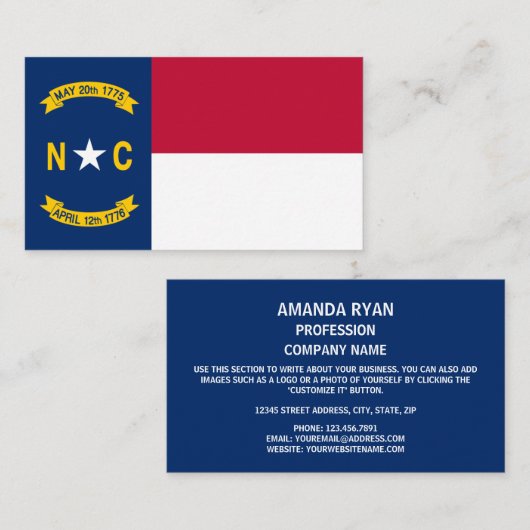 De vlag van North Carolina is de vlag van North Ca Visitekaartje (Voorkant / Achterkant)