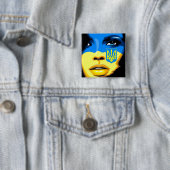 De vlag van Oekraïne is geschilderd op het portret Vierkante Button 5,1 Cm (In situ)