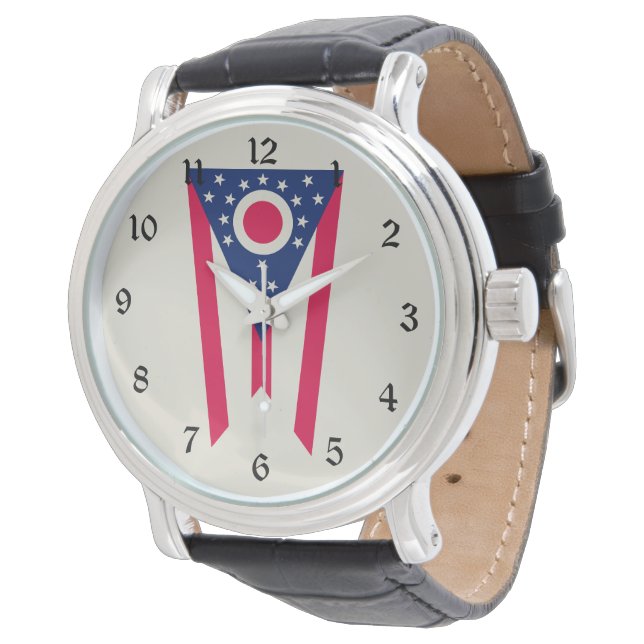 De vlag van Ohio: The Buckeye State Banner Horloge (Gekanteld)