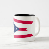 De vlag van Ohio: The Buckeye State Banner Tweekleurige Koffiemok (Voorkant rechts)