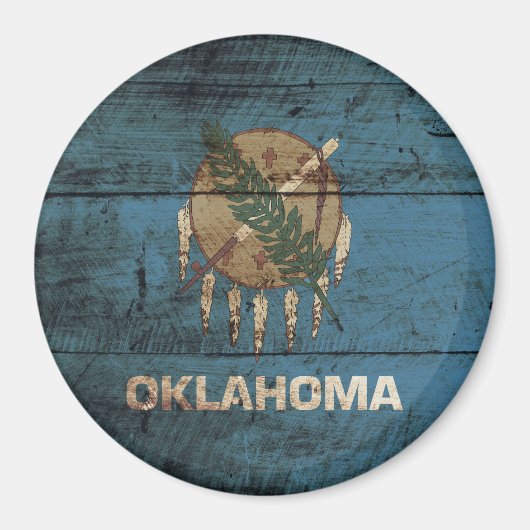 De vlag van Oklahoma staat op Old Wood Grain Magneet (Voorkant)