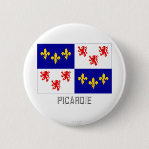 De vlag van Picardie met naam Ronde Button 5,7 Cm