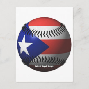 De vlag van Puerto Rico die een honkbal bedekt Briefkaart