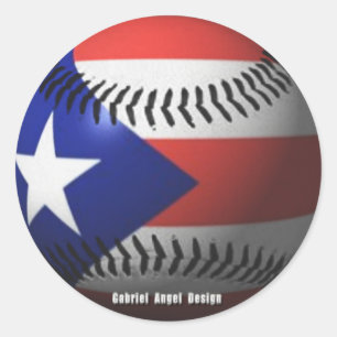 De vlag van Puerto Rico die een honkbal bedekt Ronde Sticker