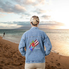 De vlag van Puerto Rico met flor de maga boricua Denim Jacket