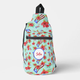 De vlag van Puerto Rico met flor de maga boricua Sling Bag