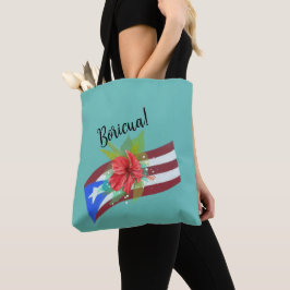 De vlag van Puerto Rico met flor de maga boricua Tote Bag