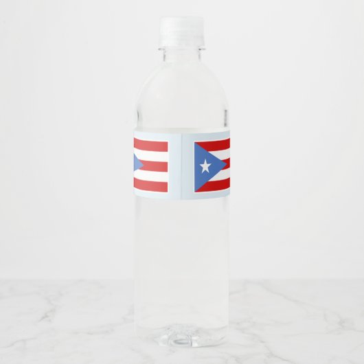 De vlag van Puerto Rico op lichtblauw Waterfles Etiket (Achterkant)