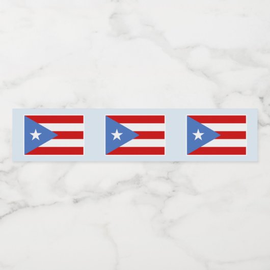 De vlag van Puerto Rico op lichtblauw Waterfles Etiket (Enkel label)
