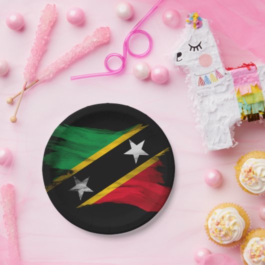 De vlag van Saint Kitts en Nevis penseelstreek Papieren Bordje (Feest)