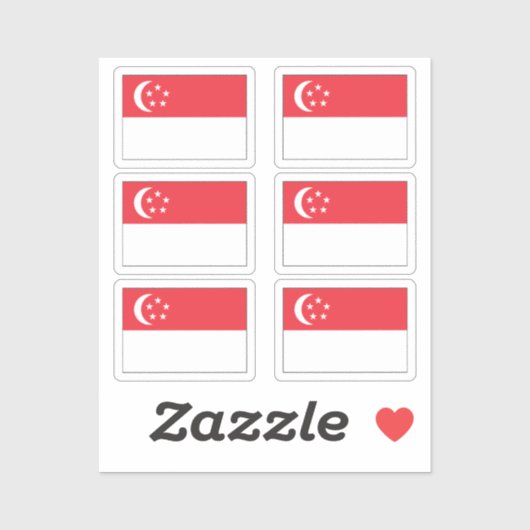 De vlag van Singapore Collectie pack van 6 Sticker (Vel)