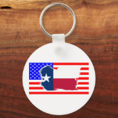 de vlag van Texas boven de vlag van de VS Sleutelhanger (Voorkant)
