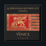 De vlag van Venetië, Italië Magneet<br><div class="desc">Deze aanpasbare magneet is voorzien van de vlag van de Republiek Venetië, Italië (La Serenissima Repubblica di Venezia) met in het midden de Leeuw van Saint Mark. De Latijnse inscriptie in het boek van de leeuw "Pax tibi Marce, evangelista meus" betekent "Vrede voor u, Mark, mijn evangelist". De zes staarten...</div>