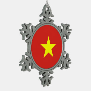 De Vlag van Vietnam Tin Sneeuwvlok Ornament