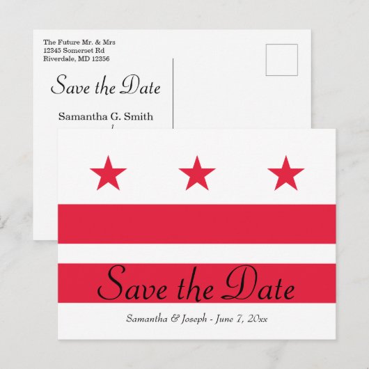 De vlag van Washington DC sparen de Datum Aankondigingskaart (Voorkant / Achterkant)