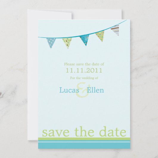 De vlaggen van de partij sparen de Datum - Blauw & Save The Date (Voorkant)