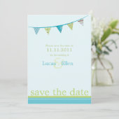 De vlaggen van de partij sparen de Datum - Blauw & Save The Date (Staand voorkant)