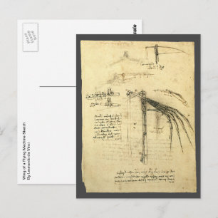 De vleugel van Leonardo da Vinci's vliegmachine sc Briefkaart