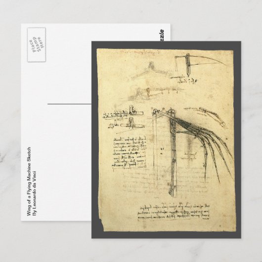 De vleugel van Leonardo da Vinci's vliegmachine sc Briefkaart (Voorkant / Achterkant)