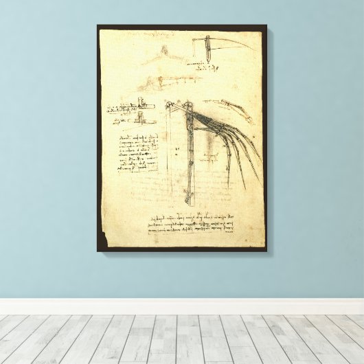 De vleugel van Leonardo da Vinci's vliegmachine sc Canvas Afdruk (Insitu (Houten vloer))
