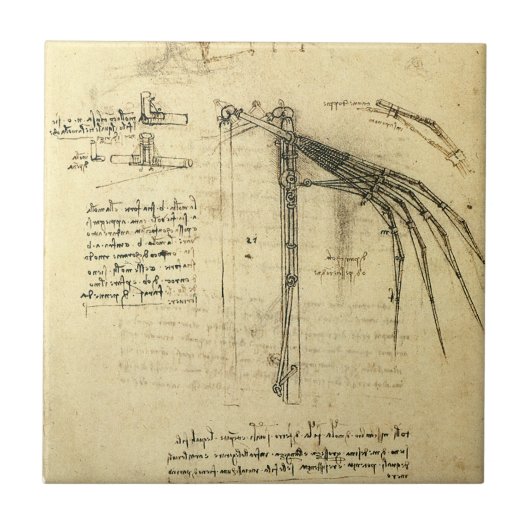 De vleugel van Leonardo da Vinci's vliegmachine sc Tegeltje (Voorkant)