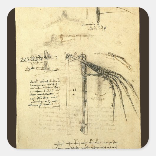 De vleugel van Leonardo da Vinci's vliegmachine sc Vierkante Sticker (Voorkant)